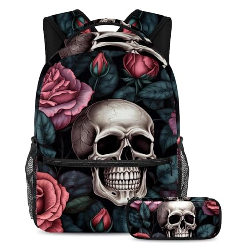 Sac à dos rose et crânes pour soulager le dos des ados avec ses bretelles