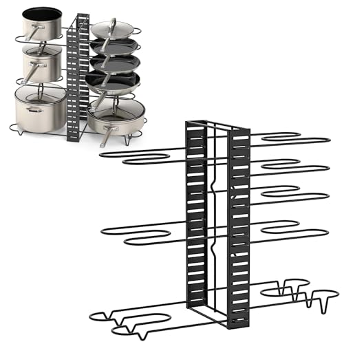 Consejos para Comprar Estantes y soportes para ollas y sartenes disponible en línea. 46 ALIMOTA Organizador de Sartenes 8 Niveles Ajustable (Hierro Negro) - Estante para Ollas y Comales con Montaje, Soporte 15kg, Patas Antideslizantes para Azulejo/Granito - 52x40cm