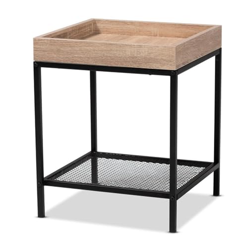 Pemberly Row PR-4753-2520551 Oak Brown Finished Wood And Black Metal End Table cover