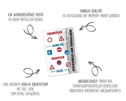 Edition Seidel Premium Glückwunschkarte zum Führerschein mit Umschlag. Führerscheinkarte Karte Grusskarte Mädchen Junge Fahrerlaubnis Verkehrsschilder (FS122 SW023)
