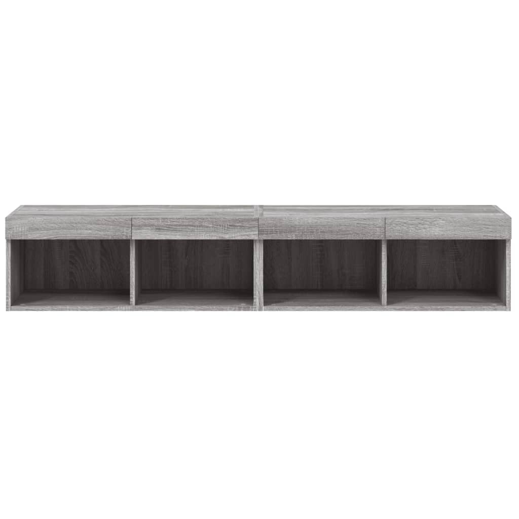 Juego de 2 armarios de TV con luces LED, gris Sonoma, 80 x 30 x 30 cm, montaje en pared, espacio de almacenamiento para salón, madera resistente