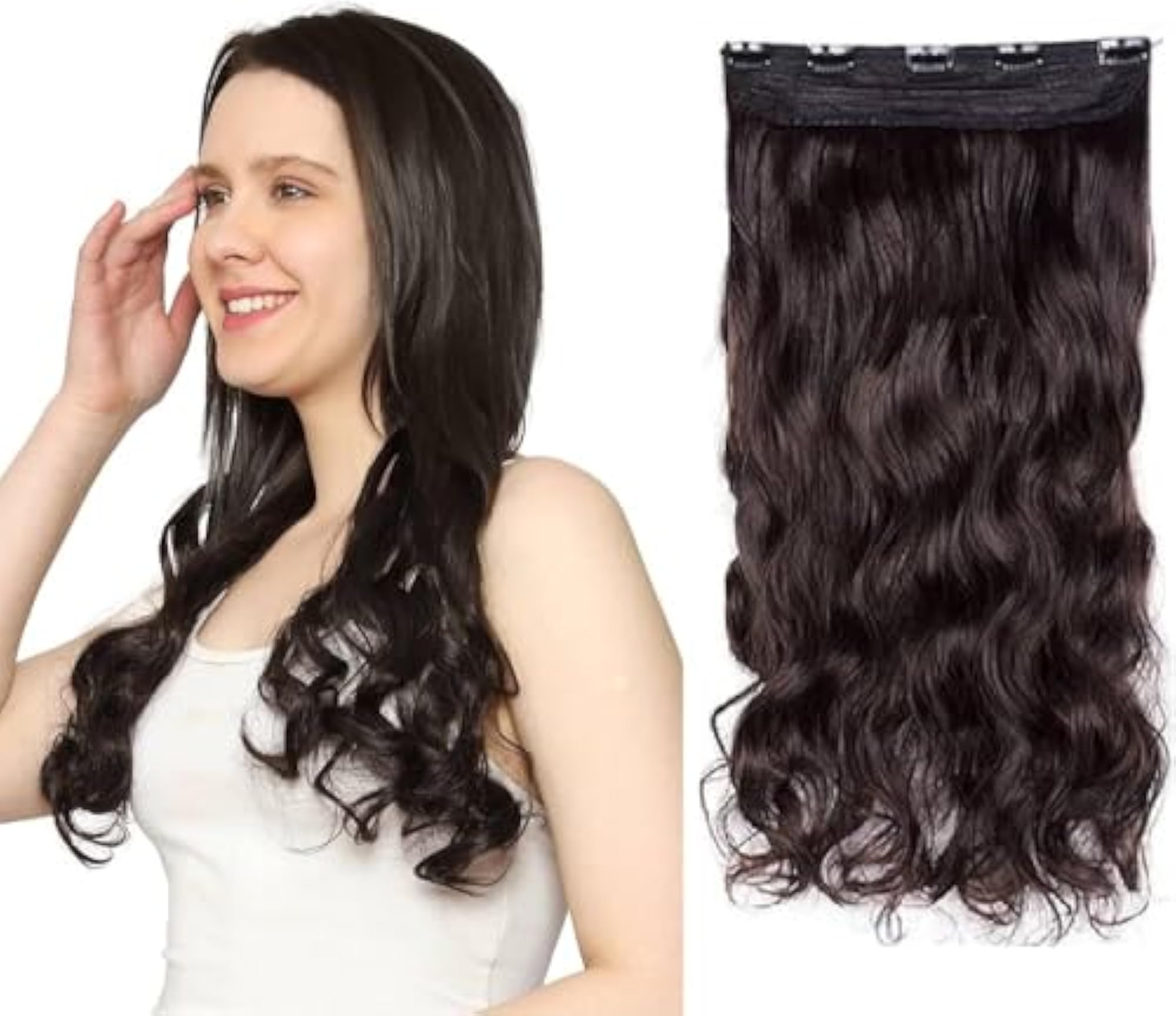 Women's Natural Brown Curly/Wavy Hair Extensions, 24 Inch
