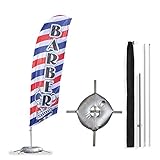Vispronet Barber Shop Small Feather Flag Kit with Cross Base – Stands about 8.2ft Tall – Great for Businesses, Storefronts, Job Fairs, and Festivals – Printed in the USA