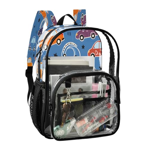 Clear Backpack for School Cute Car Star Pattern Transparent Bookbag for Girls See Through PVC Boy Backpacks2