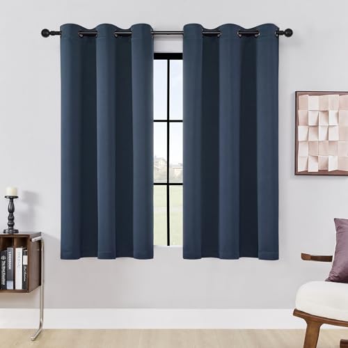 Image of HUTO Blackout Curtains Drapes 54 Inch Length - Thermal Insulated Antique Copper Grommet Black Out Drapery Panels for Basement Bathroom Small Windows, 1 Pair, 42 Inch by 54 Inch, Navy Blue