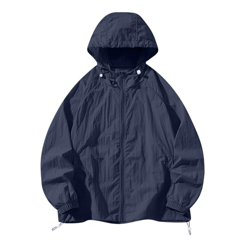 Mens UPF 50+ Light Jacket Full Zip Sun Protection Hoodie Summer Long Sleeve Shirt Hiking Fishing Outdoor with Pockets