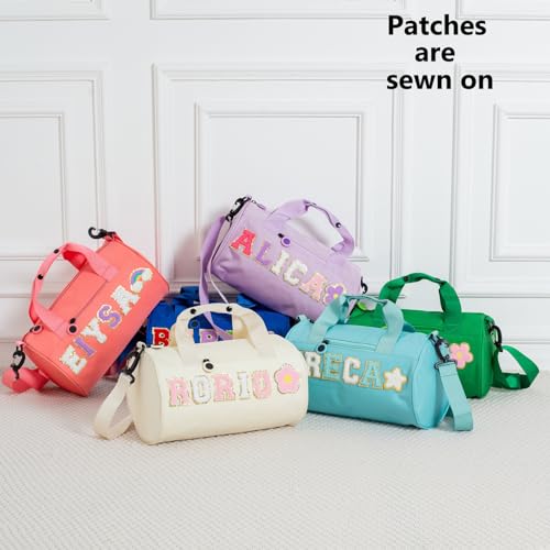 Personalized Kids Dance Duffle Bag,Custom Travel Bag for Toddler with Chenille Letter,Kids Ballet Bag,Weekender Overnight Bag,Sewn on Patches2