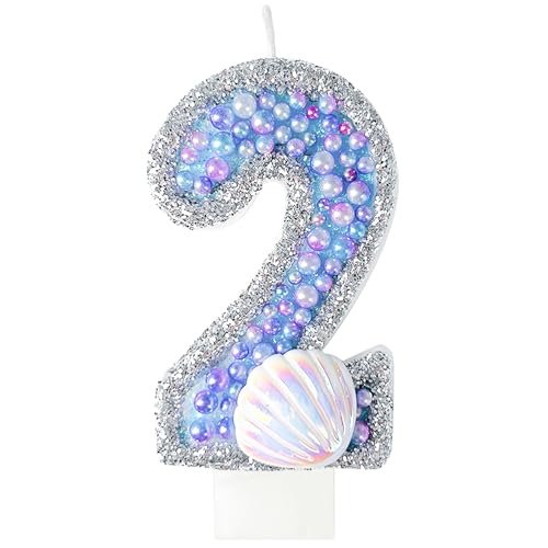 laackys Birthday Candles, Pink Shell Sequins Blue Purple Pearl Boy Girl Birthday Cake for Mermaid Birthday Theme Birthday Decorations Candle Party Supplies Number 4 Candle (2)