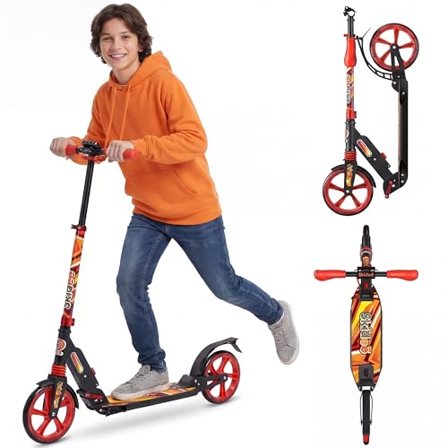 Skidee Kick Scooter for Kids Ages 6+ - Adjustable Handlebar Up to 41" High, Large Wheels, Anti-Shock Suspension - Foldable, Lightweight Scooters for Kids, Teens & Adults, Max Load 220 Lbs by SKIDEE - Used condition - US$61.85