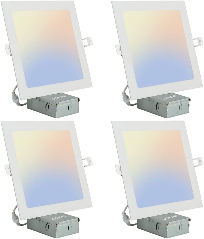 4 Pack 8 inch Square Led Recessed Lights Dimmable with Junction Box,3CCT 3000K-4000K-6000K Selectable,1600LM CRI90+ 18W Ultra-Thin Led Recessed Ceiling Lights Fixtures, High Brightness