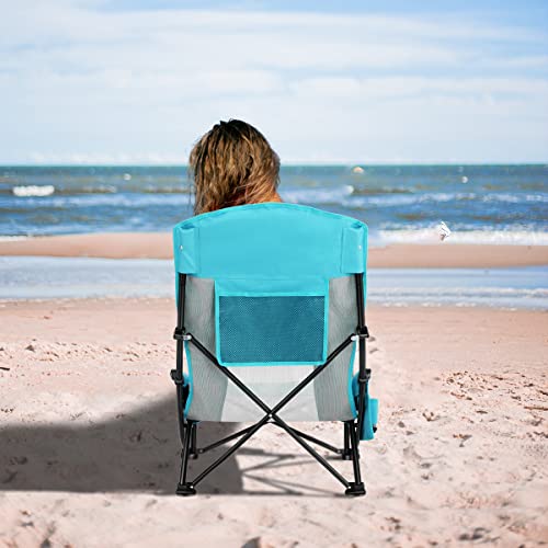 Oileus Folding Portable Beach Chair, High Back Low Seat Lightweight Beach Chairs For Beach Tent & Shelter & Camping, Full Mesh Back| Cup Holder| Storage Bag| Carry Bag | Armrest 1 Pcs #TOP1