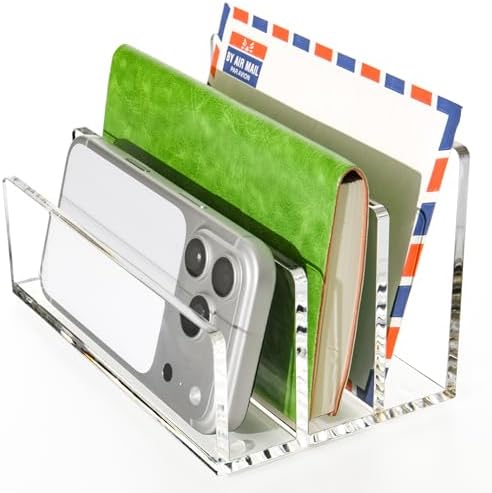 Clear Acrylic Desk Organizer – 3 Compartment Mail Holder & Letter...