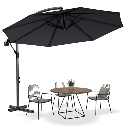 Alpstorm Ampelschirm ohne LED 350cm – 360° drehbarer Sonnenschirm mit UV40+ & wasserabweisendem Polyester, stabile 8 Fiberglasstreben, Kurbelmechanismus & Kreuzbasis für Garten,Dunkelgrau