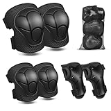 Kids Sports Protective Gear Set,6 PCS Wrist Guard Knee Elbow Pads for Children Protection Skateboard Inline Roller Skating Biking Riding Scooter,Black