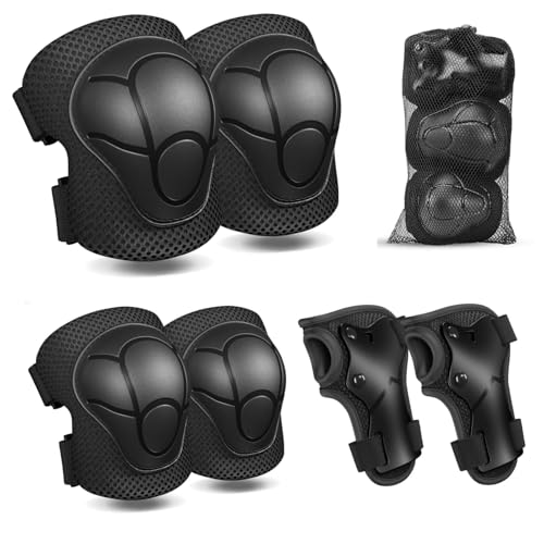 Avando - Kids Sports Protective Gear Set,6 PCS Wrist Guard Knee Elbow Pads for Children Protection Skateboard Inline Roller Skating Biking Riding Scooter,Black - -5%