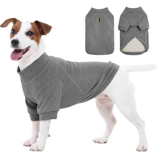 FUAMEY Small Dog Sweater Solid, Turtleneck Fleece Doggy Shirt Pullover, Soft Puppy Sweatshirt with Leash Hole Cozy Winter Clothe for Dogs Pet Indoor Pajamas, Maltese, Chihuahua, Schnauzer（Gr