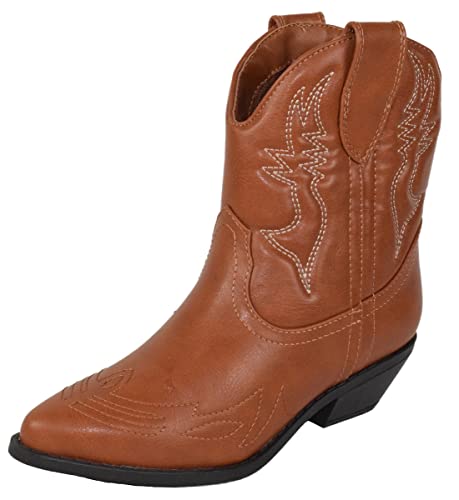 Image of Soda Women Cowgirl Cowboy Western Stitched Ankle Boots Pointed Toe Short Booties Rigging-S (Wide Fit Available)