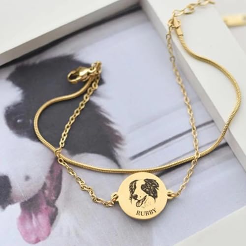 yrozvw Personalisierte Pet Portrait Armband mit Pet Name Handmade graviert Skizze Stil Katze/Hund Foto Armbänder Haustiere Gedenkschmuck Geschenk für Katzen- und Hundeliebhaber