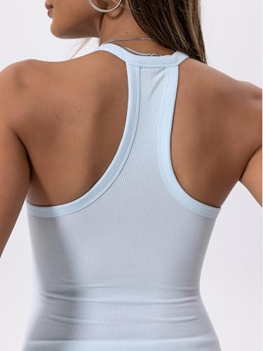 Image of Danysu V Neck Racer Back Tank Top for Women Padded Ribbed Long Tank Fitted Basic Cami Tops