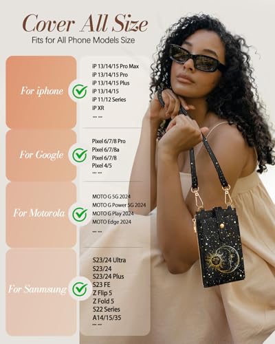 Image of Miss Adola Phone Purse Crossbody Bags for Women - Leather Small Cell Phone Wallet RFID Blocking with Card Slots & Adjustable Strap Cute Designer Aesthetic Cross Body Bags, Sun Moon