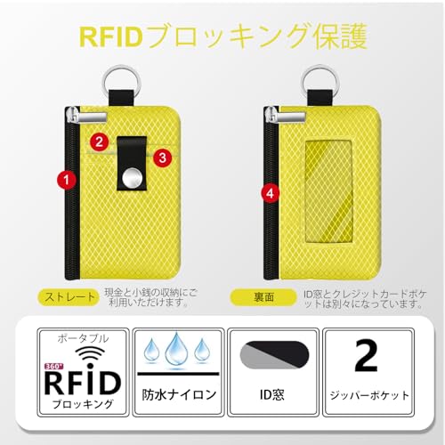 Image of Minimalist RFID Blocking Small Wallet with ID Window,WaterResistant Zip Id Case Wallet with Lanyard Keychain for Cards,Cash,Travel,Women,Men (Lemon Yellow)