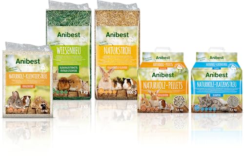 Anibest Katzenstreu, klumpendes Einstreu-Granulat für Katzen, 100 % natürliche & geruchsbindende Streu, saugstarke & nachhaltige Klumpstreu fürs Katzenklo, leicht dosierbar, 4,3 kg/ 10 l