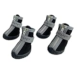ルナリ 犬用靴 超小型犬 小型犬 ドッグブーツ 防水 肉球保護 レインシューズ 反射テープ 滑り止め Sブラック(S, ブラック)