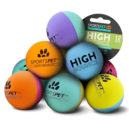 SPORTSPET High Bounce Natural Rubber Dog Balls, 12 PACK (60mm)