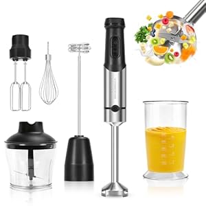 Kowdom 1200 Watt Stabmixer Set, Edelstahl Pürierstab für Suppen, Babybrei & Soßen | 12 Geschwindigkeitsstufen + Turbofunktion | inkl. 800ml Messbecher, 600ml Zerkleinerer & Milchaufschäumer