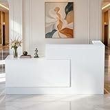 Vakiorn L-förmig Empfangstheke, 180CM x 107CM x 105CM Empfangstresen mit Ablagefächern & Schublade, Reception Desk für Büro, geeignet für Salons, Lobbys (Weiß, Rechter Schrank)