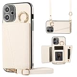 TENSIK iPhone 16 用 ケース 手帳型 ショルダー PUレザー 鏡付き ホワイト