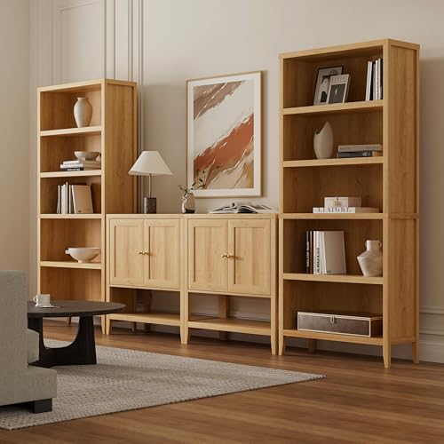 Image of EYYTHUNG Farmhouse 71 inch Tall Bookshelf Set of 2, Large Freestanding Wooden Open Bookcase with Adjustable Shelf, Wood Display Book Shelf for Living Room, Bedroom, Office, Library Natural Oak