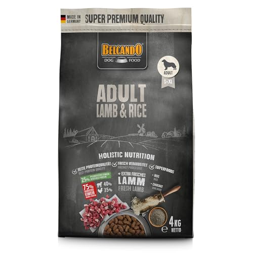 BELCANDO Adult Lamb & Rice [4 kg] Hundefutter | Trockenfutter mit Lamm für empfindliche Hunde | Alleinfuttermittel für ausgewachsene Hunde ab 1 Jahr