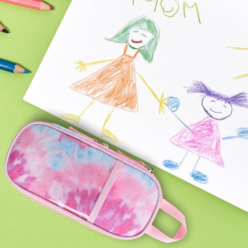 Image of Cute Kids Pencil Case - Girls Pen Pouch Large School Organizer | Pen Bag & Smooth Zipper, Multi-Slot Storage, Mesh Pocket, 900D Water Resistent, Giftable School Supplies, Pink Blue Tie Die