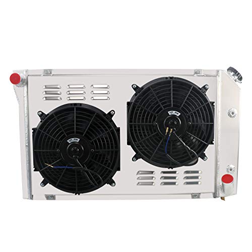 Ozcoolingparts 4 Row Core All Aluminum Cu717 Dpi718 Radiator + 2 X 12" Fan W/Louver Shroud + Thermostat/Relay Wire Kit For 1977-1982 78 79 80 81 Chevy Corvette C3 350Ci 5.7L/5.0L V8 Engine #TOP2