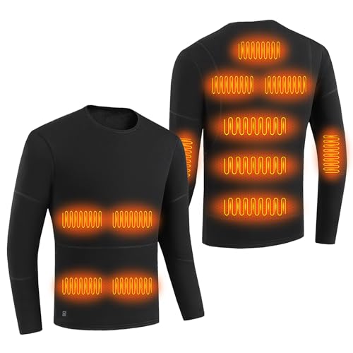 Gueploer Camisetas Térmicas para Hombres con Calefacción, Capa Base Eléctrica con 3 Niveles De Calor para Caza, Esquí Y Trabajo,Negro,L