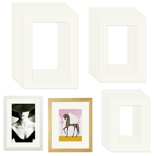 Roosea 24 Pcs Passepartout Blanco Marcos De Cartón Paspartú Blanco Passepartout Carton Paspartú Marcos Cartón Papel Paspartú 15x20cm/13x18cm/10x15cm para Fotos Impresiones Artísticas Carteles