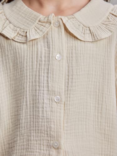 OYOANGLE Girl's Ruffle Doll Collar Shirts Textured Bishop Long Sleeve Button Down Blouse3