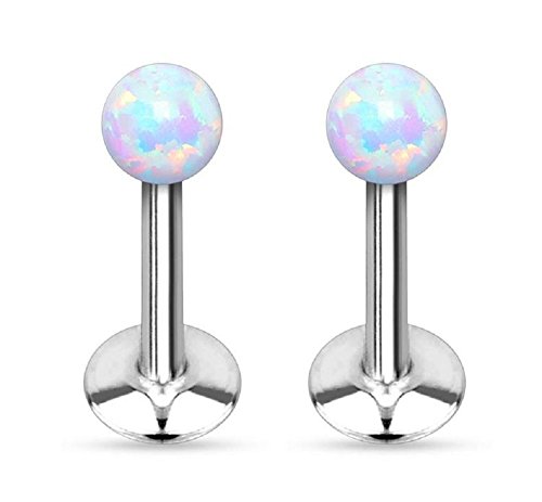 PIERCE ME (2pcs) White Opal 3mm Ball Top Internally Threaded 316L Surgical Steel Labret/Monroe