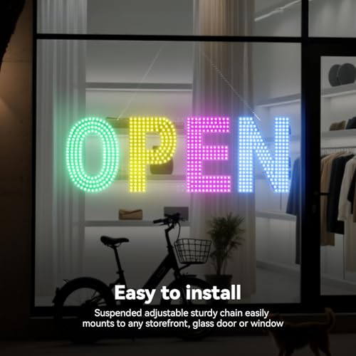 Image of LED Open Signs for Business, 30 inchL x 10 inchW Large Open Sign LED with 3 Scene Modes, Ultra Bright Adjustable Light Up Bar Sign for Storefront Window Glass Door Shop Store Salon Cafes Restaurant (Green-Yellow-Pink-Blue)