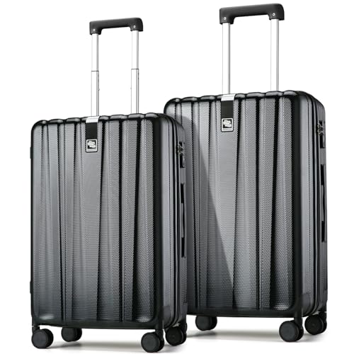 Image of Hanke Luggage Sets 2 piece Carry On Luggage with Wheels PC Hard Shell Suitcases Lightweight Checked Travel Luggage Large Travel Suitcase Woman Men 20 /24 Inch(Jet Black)