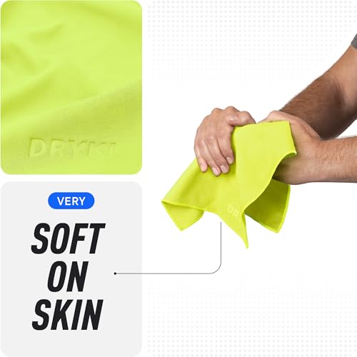 Image of DRYKI Sweat Absorbing Handkerchiefs - The Original Pocket-Sized Sweat Towels - Quick-Dry Microfiber Sweat Rags for Face, Hands, & Body - Men & Women -Gym and Work (High-Vis Yellow: 5 Pack)