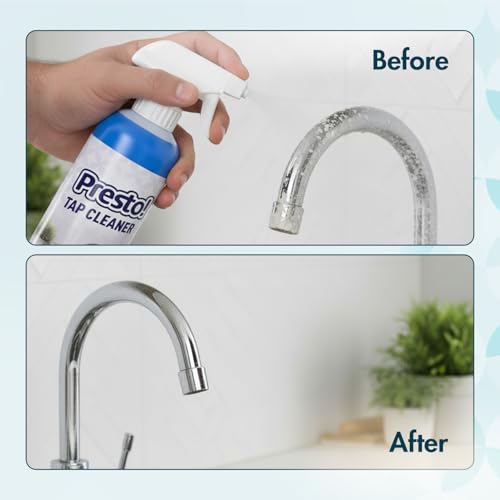 Image of Amazon Brand - Presto! Tap Cleaner | 1.1 L | 550 ml x Pack of 2 | Removes Hard Water Stain | Restores Sparkling Shine | Limescale & Grime Fighter | For Bathroom, Kitchen, Sink Fitting Taps