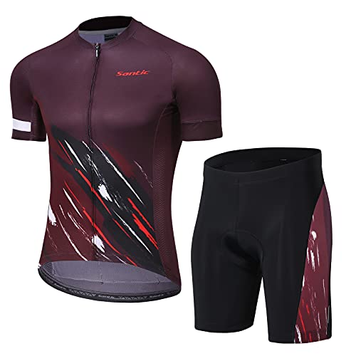 Santic Cycling Sets Men Cycling Suits Bike Jerseys Short-Sleeve Tops Padded Bib Shorts Summer Breathable MTB Red XXXL