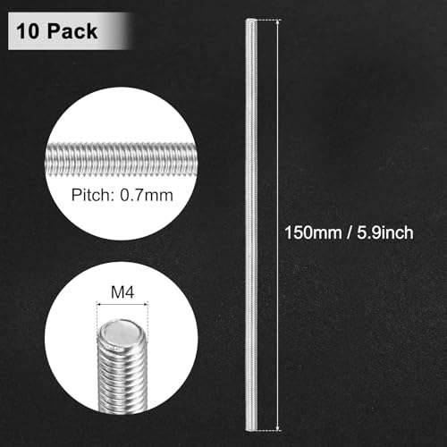 M METERXITY 10er Pack Vollgewindestange M4x150mm 304 Edelstahl Rechtsgewinde Gewindestange Für Möbelanker Schrauben/Klemmen/U-Bolzen Metrisches Gewinde Schraube