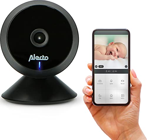 Alecto video baby monitor with camera and WiFi/WLAN - SMARTBABY5BK video baby monitor with night vision - baby monitor with intercom and controllable with app - black