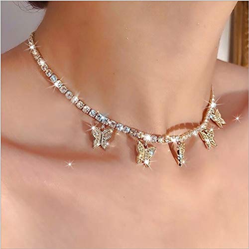 Jovono Collier ras du cou vintage en forme de papillon avec chaîne en cristal - Cadeau pour femmes et filles (or rose)