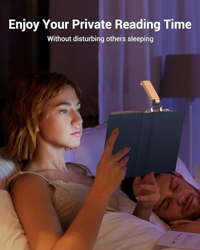 Image of DEWENWILS USB Rechargeable Book Light, LED Clip on Reading Lights for Books in Bed at Night, Portable Bookmark Lamps, 4 Brightness Adjustable, Perfect for Bookworms, Kids (Peach Fuzz)