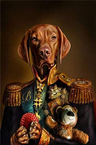 DrôLe De Chien En Uniforme Militaire Peinture Sur Toile Tableau Animaux Classiques Chien GéNéRal Affiche Pour Salon AlléE Decoration Cuadros Image 50x70 Cm Pas De...