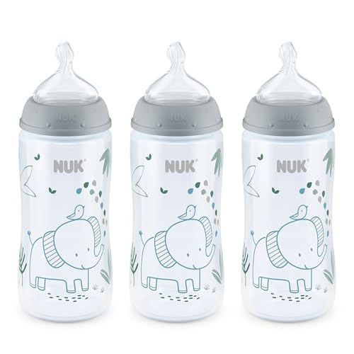 Image of NUK Smooth Flow Anti Colic Baby Bottle, 10 oz, 3 Pack, Elephant